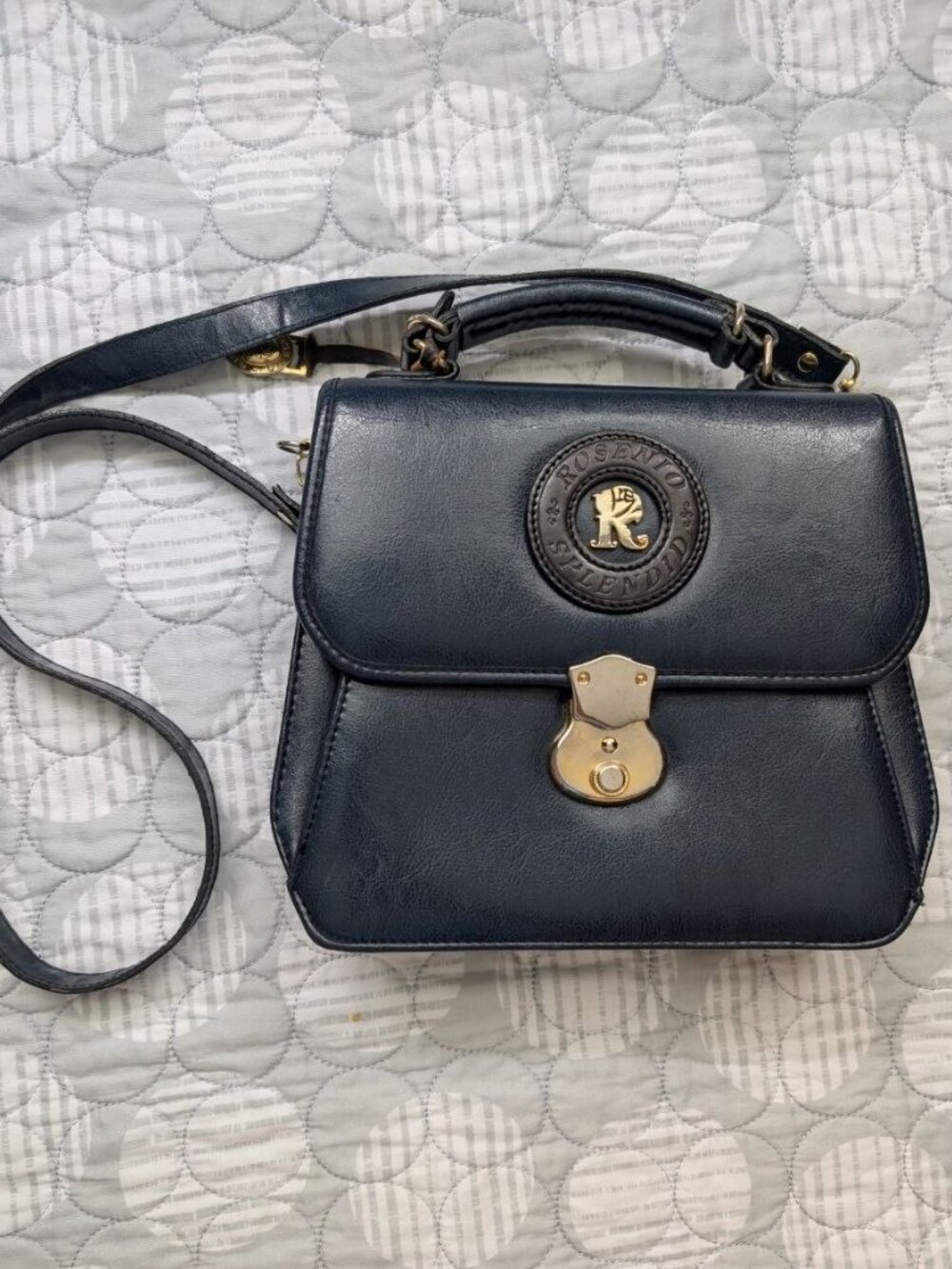 Vintage Rosenio Splendid crossbody Handbag/Purse Navy Blue Leather